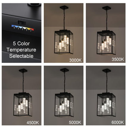 MELUCEE Outdoor Chandelier 15.7'' LED Pendant Light for Porch, 4-Light Exterior Ceiling Lights Hanging Lantern, 5CCT Large Outdoor Pendant Light Built-in LED Chips for Porch Garage Gazebo Patio