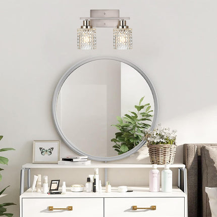 MELUCEE 2-Light Wall Sconce Lighting with Hammered Glass Shade, Brushed Nickel Bathroom Lights Over Mirror, Modern Vanity Lighting Fixtures for Porch Entryway Stair