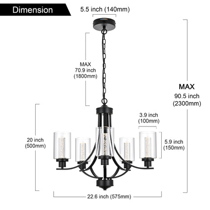 MELUCEE 5 Lights LED Modern Chandeliers for Dining Room Traditional Kitchen Chandelier Bubble Crystal Black Led Pendant Light with Clear Glass Shade, Built-in LED Chips, 5CCT Adjustable