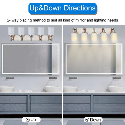 MELUCEE Modern Bathroom Light Fixtures with Milky White Glass Shade 5 Light Brushed Nickel Vanity Lighting Fixtures Over Sink Light Bathroom Wall Lights for Dressing Room Laundry Room Kitchen