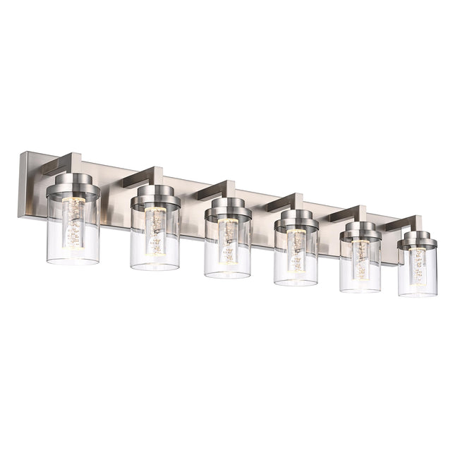 MELUCEE 6-Light LED Bathroom Light Fixtures, Modern Brushed Nickel Bubble Crystal Vanity Lights with Clear Glass Shade, Dimmable 5CCT Wall Sconce Lamp for Bathroom Restroom, Built-in Led Chips