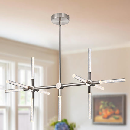 MELUCEE 32.8" LED Chandeliers for Dinning Room 26W 3000K Warm Lighting 11-Light Bubble Crystal Dimmable LED Linear Pendant Light Brushed Nickel Island Lights for Kitchen Island Dining Table Bar