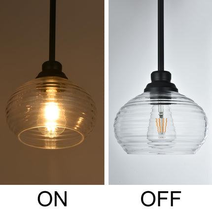 MELUCEE Set of 2 Glass Pendant Lights with Clear Water Ripple Glass, Coastal Pendant Light for Dining Room Kitchen Island Hallway