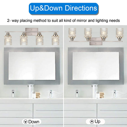 MELUCEE 4 Lights Brushed Nickel Vanity Light Modern Bathroom Light Fixtures with Hammered Glass Shade, Indoor Metal Wall Lights for Powder Room Hallway Kitchen, E26 Base