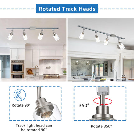 MELUCEE Pack of 4 H Track Lighting Fixtures for Accent Task Retail Kitchen Ceiling Track Light H Type, Brushed Nickel Track Lighting Heads with Clear Glass Shade, Bulb and Track Not Included