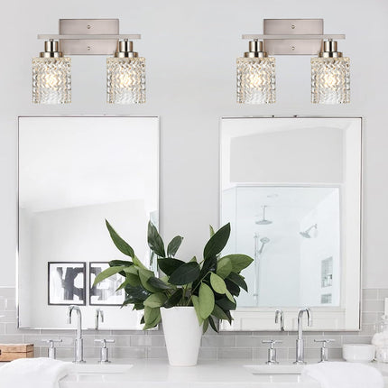 MELUCEE 2-Light Wall Sconce Lighting with Hammered Glass Shade, Brushed Nickel Bathroom Lights Over Mirror, Modern Vanity Lighting Fixtures for Porch Entryway Stair