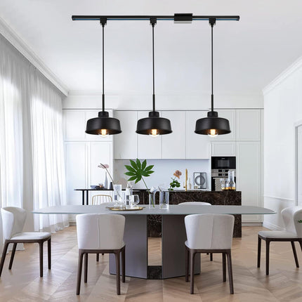 MELUCEE 3 Pack H Type Track Pendant Lighting Black Industrial Ceiling Track Hanging Light Fixtures Pendant, Compatible with H Type Track Lighting Rail, E26 Socket