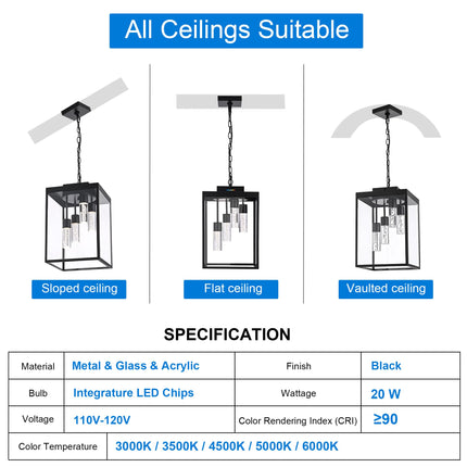 MELUCEE Outdoor Chandelier 15.7'' LED Pendant Light for Porch, 4-Light Exterior Ceiling Lights Hanging Lantern, 5CCT Large Outdoor Pendant Light Built-in LED Chips for Porch Garage Gazebo Patio