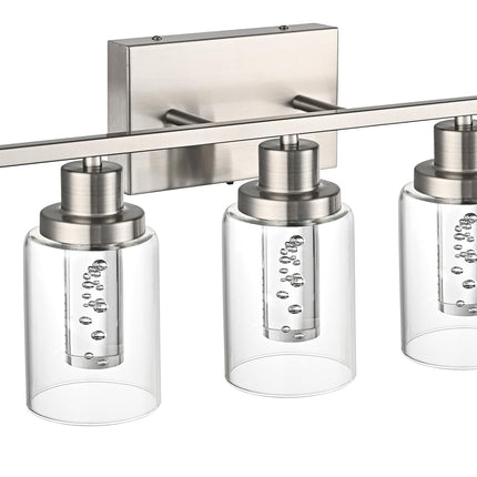 MELUCEE Bathroom Vanity Light Fixtures 5-Light Modern LED Vanity Lights for Bathroom Brushed Nickel with Crystal Bubble Clear Glass Shade, Dimmable Wall Light 3000K-6000K, Built-in LED Chips