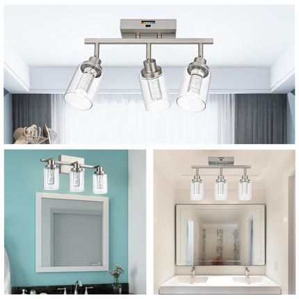 MELUCEE 3-Light LED Track Lighting Brushed Nickel Modern Ceiling Light Bathroom Wall Light with Flexibly Pivoting Heads, Built-in LED Chips, 5-Color Temperature Adjustable