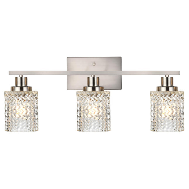 MELUCEE 3 Lights Bathroom Light Fixtures Brushed Nickel Modern Vanity Lights Indoor Wall Mounted Light with Hammered Glass Shade Suitable for Bathroom Living Room Hallway