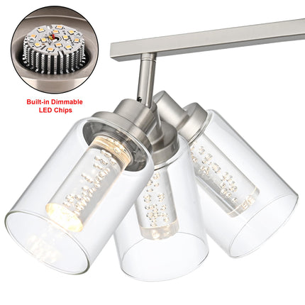 MELUCEE LED 5 Light Track Lighting Kit, Brushed Nickel Ceiling Spotlights Vanity Lights Modern Track Light Fixture with Flexibly Rotatable Heads, Built-in LED Chips, 5-Color Temperature Adjustable