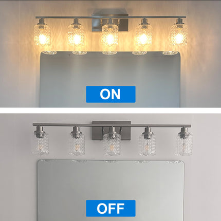 MELUCEE 3 Lights Bathroom Light Fixtures Brushed Nickel Modern Vanity Lights Indoor Wall Mounted Light with Hammered Glass Shade Suitable for Bathroom Living Room Hallway