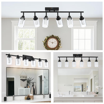 MELUCEE LED Track Light Semi Flush Mount Ceiling Spotlight 6 Lights Bathroom Light Fixtures Over Mirror with Flexibly Rotatable Light Heads, Built-in LED Chips, 5-Color Temperature Adjustable