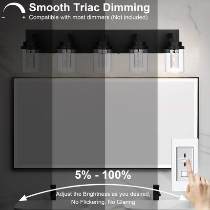MELUCEE Black Vanity Lights for Bathroom, 5CCT Dimmable LED Bathroom Lights with Bubble Crystal and Clear Glass Shade, LED Vanity Light Bar Above Mirror Kitchen Sink, Built-in Led Chips, 25W