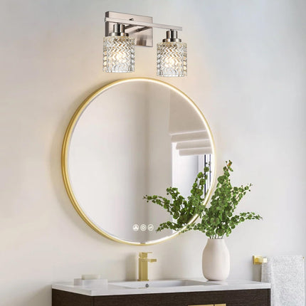 MELUCEE 2-Light Wall Sconce Lighting with Hammered Glass Shade, Brushed Nickel Bathroom Lights Over Mirror, Modern Vanity Lighting Fixtures for Porch Entryway Stair
