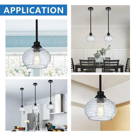 MELUCEE Set of 2 Glass Pendant Lights with Clear Water Ripple Glass, Coastal Pendant Light for Dining Room Kitchen Island Hallway