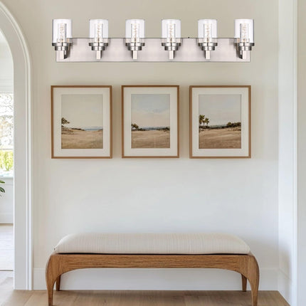 MELUCEE 6-Light LED Bathroom Light Fixtures, Modern Brushed Nickel Bubble Crystal Vanity Lights with Clear Glass Shade, Dimmable 5CCT Wall Sconce Lamp for Bathroom Restroom, Built-in Led Chips