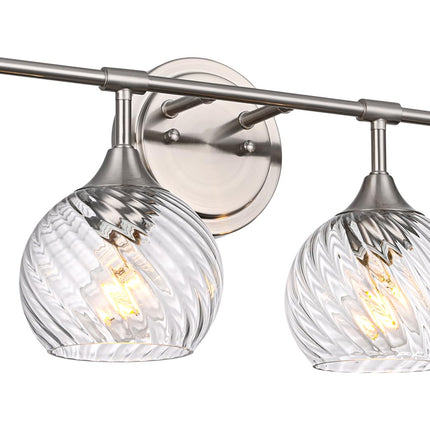 MELUCEE Bathroom Vanity Light Brushed Nickel 4 Lights with Clear Striped Swirl Glass Shade, 33" Vanity Lighting Fixtures Over Mirror Modern Bathroom Wall Lights for Powder Room Kitchen Foyer