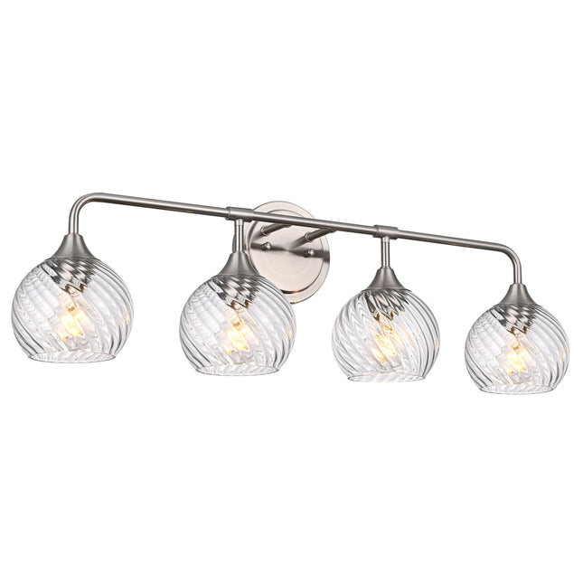 MELUCEE Bathroom Vanity Light Brushed Nickel 4 Lights with Clear Striped Swirl Glass Shade, 33" Vanity Lighting Fixtures Over Mirror Modern Bathroom Wall Lights for Powder Room Kitchen Foyer