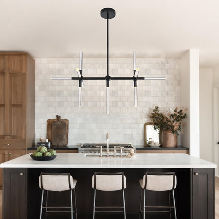MELUCEE 32.8" LED Linear Pendant Light Black 11-Light Bubble Crystal Dimmable LED Chandeliers for Dinning Room 26W 3000K Warm Lighting Island Lights for Kitchen Island Dining Table Bar