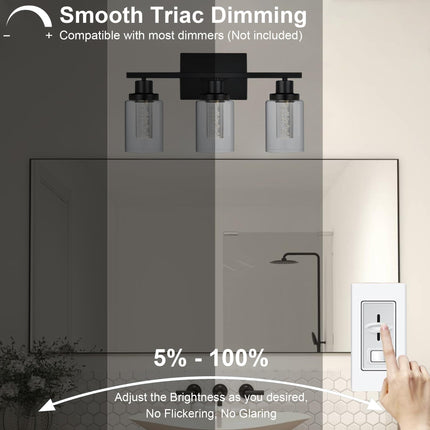 MELUCEE Bathroom Vanity Light Fixtures, 3-Light LED Bathroom Lighting Fixtures Over Mirror, 3000K-6000K Modern Black Vanity Light for Bathroom with Crystal Bubble Glass Shade, Built-in LED Chips