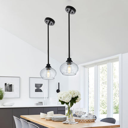 MELUCEE Set of 2 Glass Pendant Lights with Clear Water Ripple Glass, Coastal Pendant Light for Dining Room Kitchen Island Hallway