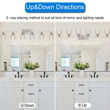 MELUCEE 6 Lights Bathroom Lighting Fixtures Over Mirror Brushed Nickel with Hammered Glass Shade, Vanity Light Indoor Wall Mounted Lamp for Bathroom Bedroom Kitchen