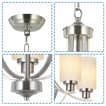 MELUCEE 5 Lights Chandeliers for Dining Room Traditional Chandelier Classic Pendant Light Brushed Nickel with Milky White Glass Shade, Mid Century Modern Chandelier for Kitchen Foyer Bedroom