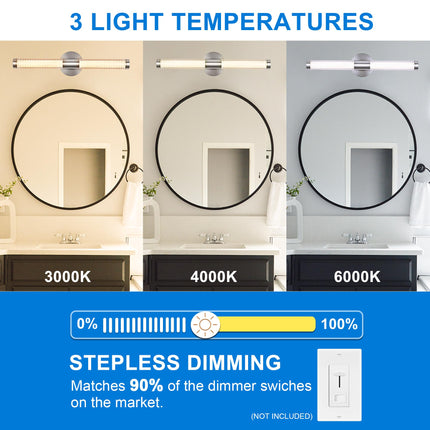 MELUCEE Modern Bathroom Vanity Light 22.4 inch All-Around Lighting, 12W 1000LM Dimmable 3CCT LED Bathroom Lights Bar Brushed Nickel