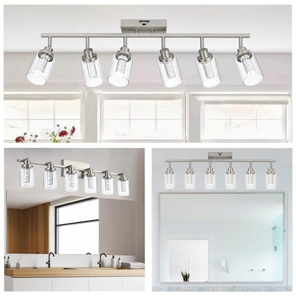 MELUCEE 5-Color Temperature 6 Light LED Track Lighting Kit, LED Track Lighting Fixtures Brushed Nickel Ceiling Spotlighting Vanity Lights with Flexibly Rotatable Light Head, Built-in LED Chips
