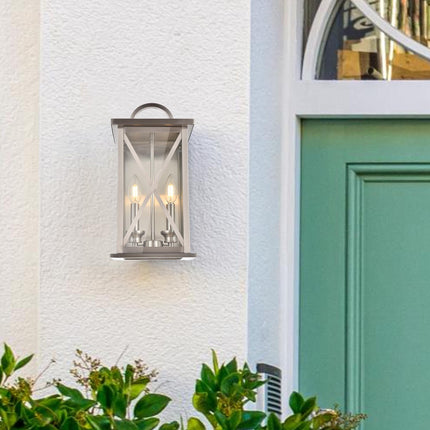 MELUCEE Outdoor Wall Lantern 2-Light Exterior Light Fixtures Wall Mount in Brushed Nickel Finish