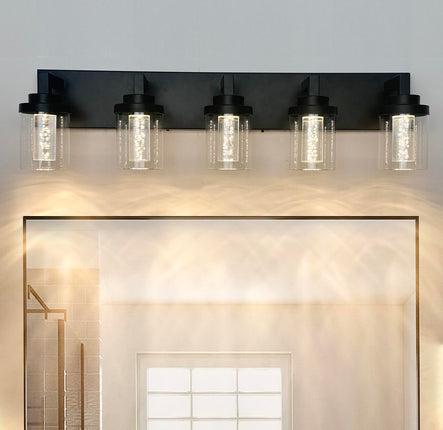 MELUCEE Black Vanity Lights for Bathroom, 5CCT Dimmable LED Bathroom Lights with Bubble Crystal and Clear Glass Shade, LED Vanity Light Bar Above Mirror Kitchen Sink, Built-in Led Chips, 25W