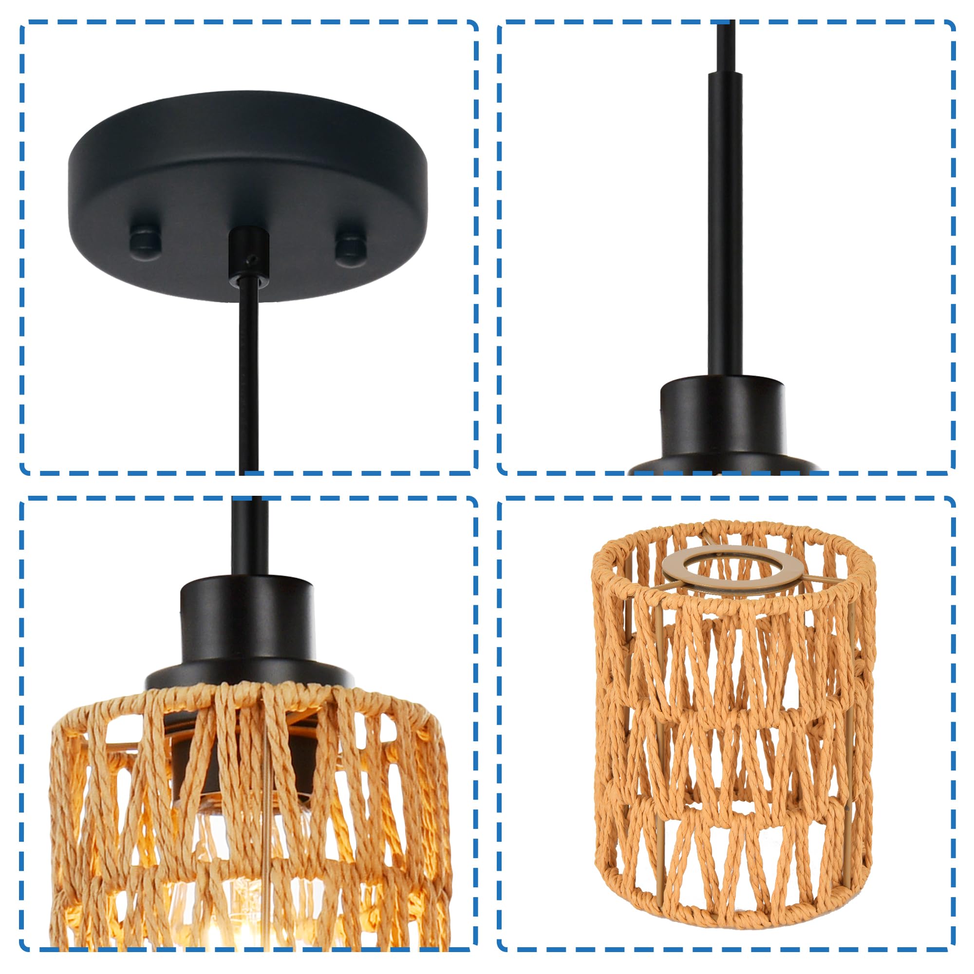 PAKOKULA 3-Pack Boho Rattan Pendant Light Fixtures, 7.67 Hand-Woven Hexagonal Hanging Pendant Lights, Coastal Farmhoe Mini Island Lighting for Kitchen Island, Dining Room, E26 Base PAKOKULA 3-Pack Boho Rattan Pendant Light Fixtures, 7.67 Hand-Woven Hexagonal Hanging Pendant Lights, Coastal Farmhoe Mini Island Lighting for Kitchen Island, Dining Room, E26 Base