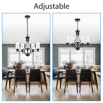 MELUCEE 5 Lights LED Modern Chandeliers for Dining Room Traditional Kitchen Chandelier Bubble Crystal Black Led Pendant Light with Clear Glass Shade, Built-in LED Chips, 5CCT Adjustable