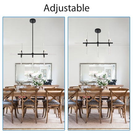 MELUCEE 32.8" LED Linear Pendant Light Black 11-Light Bubble Crystal Dimmable LED Chandeliers for Dinning Room 26W 3000K Warm Lighting Island Lights for Kitchen Island Dining Table Bar