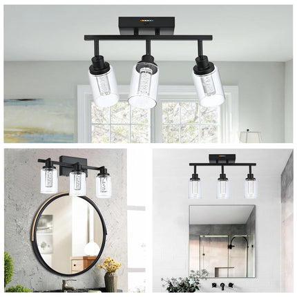 MELUCEE 3 Lights LED Track Lighting Kit Ceiling Bathroom Vanity Light Fixtures Wall Mounted Lamp Black Finished with Flexibly Rotatable Light Heads, Built-in LED Chips, 5-Color Temperature Adjustable