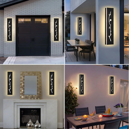 MELUCEE 2 Pack 24in LED Outdoor Wall Lights Black Outside Garage Lights Porch Light, Modern 3000K Warm Lighting Exterior Wall Sconce Indoor Wall Mount Light Bathroom Lighting, Waterproof IP65