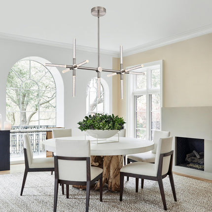 MELUCEE 32.8" LED Chandeliers for Dinning Room 26W 3000K Warm Lighting 11-Light Bubble Crystal Dimmable LED Linear Pendant Light Brushed Nickel Island Lights for Kitchen Island Dining Table Bar