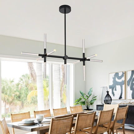 MELUCEE 32.8" LED Linear Pendant Light Black 11-Light Bubble Crystal Dimmable LED Chandeliers for Dinning Room 26W 3000K Warm Lighting Island Lights for Kitchen Island Dining Table Bar