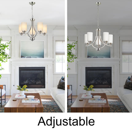 MELUCEE 5 Lights Chandeliers for Dining Room Traditional Chandelier Classic Pendant Light Brushed Nickel with Milky White Glass Shade, Mid Century Modern Chandelier for Kitchen Foyer Bedroom