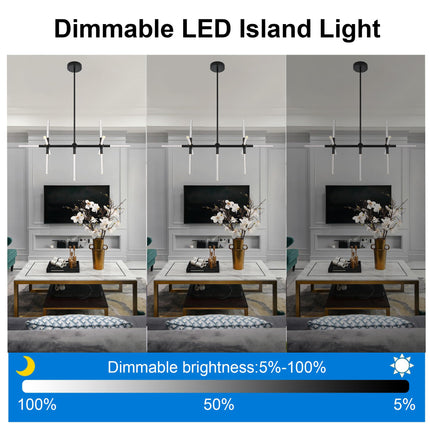 MELUCEE 32.8" LED Linear Pendant Light Black 11-Light Bubble Crystal Dimmable LED Chandeliers for Dinning Room 26W 3000K Warm Lighting Island Lights for Kitchen Island Dining Table Bar