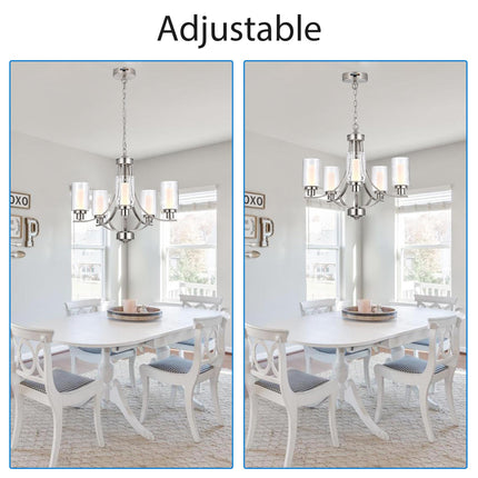 MELUCEE 5 Lights Modern LED Chandeliers for Dining Room Brushed Nickel Kitchen Chandeliers Over Table 5CCT Dimmable Hanging Ceiling Light Led Pendant Light with Seeded Glass Shade, Built-in LED Chips