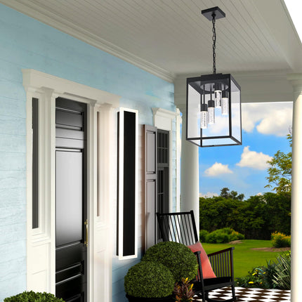 MELUCEE Outdoor Chandelier 15.7'' LED Pendant Light for Porch, 4-Light Exterior Ceiling Lights Hanging Lantern, 5CCT Large Outdoor Pendant Light Built-in LED Chips for Porch Garage Gazebo Patio