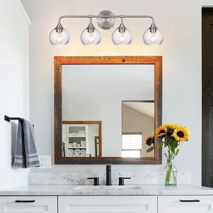 MELUCEE Bathroom Vanity Light Brushed Nickel 4 Lights with Clear Striped Swirl Glass Shade, 33" Vanity Lighting Fixtures Over Mirror Modern Bathroom Wall Lights for Powder Room Kitchen Foyer