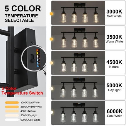 MELUCEE 3 Lights LED Track Lighting Kit Ceiling Bathroom Vanity Light Fixtures Wall Mounted Lamp Black Finished with Flexibly Rotatable Light Heads, Built-in LED Chips, 5-Color Temperature Adjustable