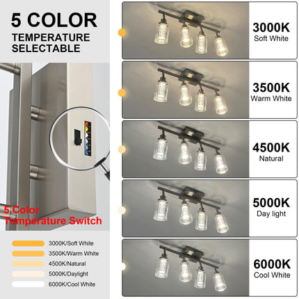 MELUCEE 5-Color 4 Light Brushed Nickel LED Track Lighting Fixtures Ceiling for Kitchen, Dimmable Track Lighting Kit, Adjustable Directional Spot Lights Indoor Wall Lamp, Built-in LED Chips