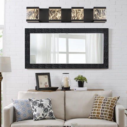 MELUCEE 4 Lights LED Bathroom Vanity Light with Unique Smoke Acrylic Panel Modern Vanity Lighting Black Bathroom Light Fixtures Wall Sconce for Bath Powder Room Entryway, 20W 3000K Warm Lighting