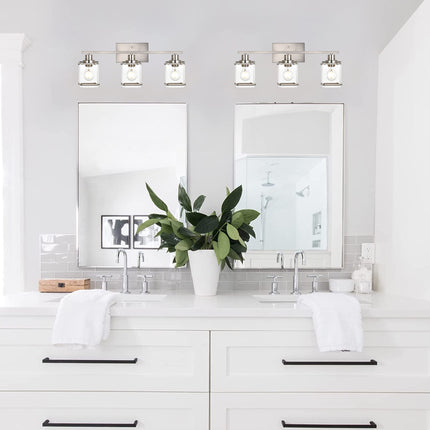 MELUCEE 3-Light Brushed Nickel Vanity Light Modern Bathroom Lighting with Rectangular Clear Glass Shades