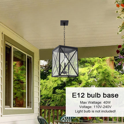 MELUCEE 3-Light Outdoor Chandelier Lighting Black Lantern Pendant Light